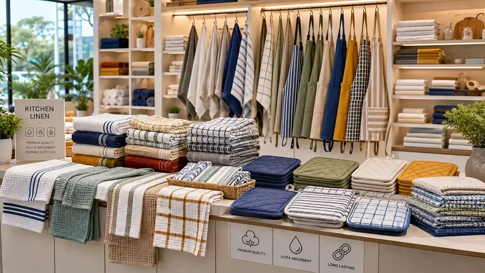 Pakistan kitchen linen manufacturer — wholesale kitchen towels and aprons for retail and food service